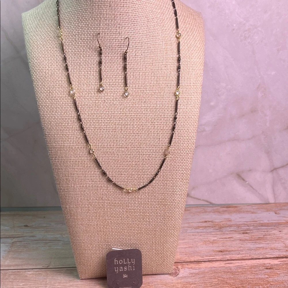 Holly Yashi Black & Crystal Bezel Necklace & Earrings Set